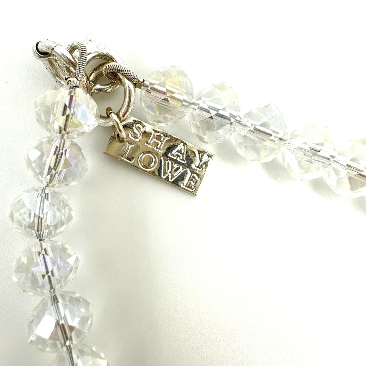 Shay Lowe clear faceted crystal glass beads beaded extra long 61” necklace