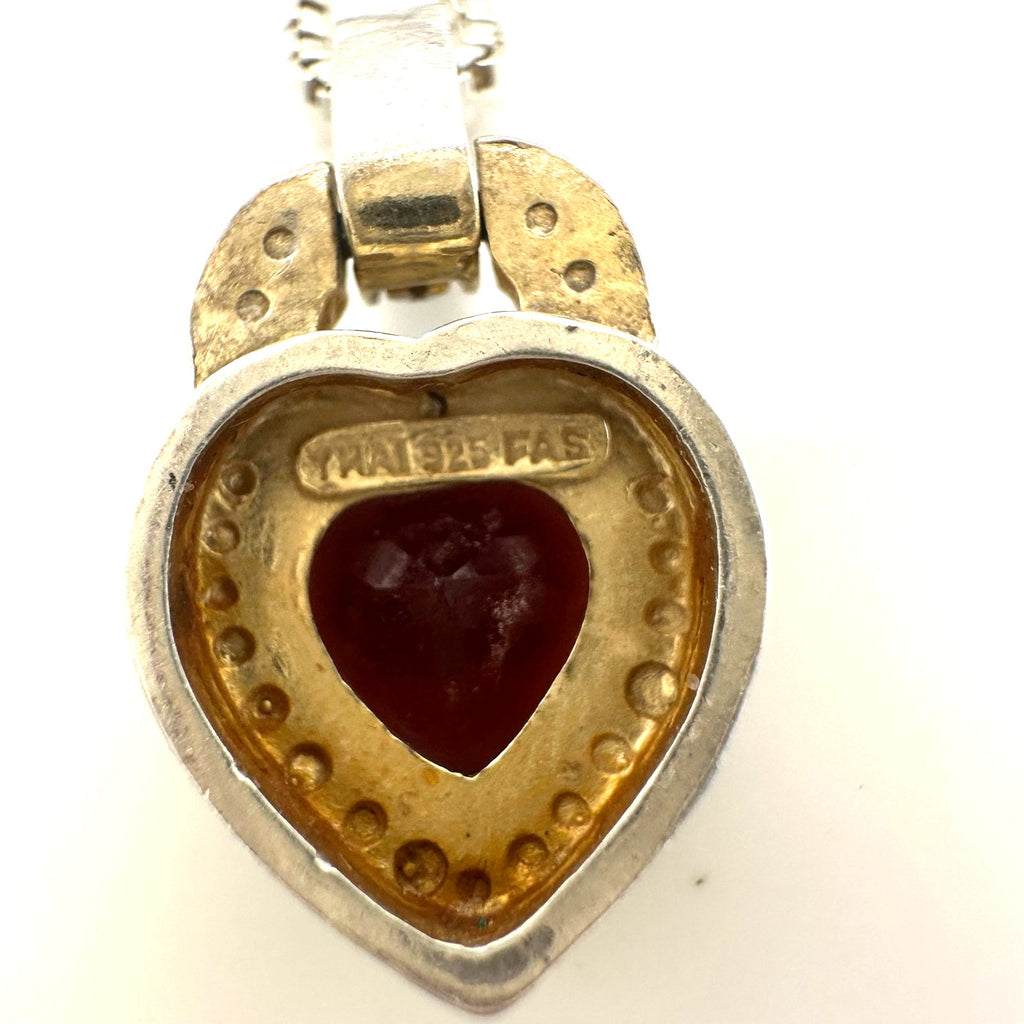 FAS Thai 925 sterling silver real garnet heart pendant 20" box chain necklace