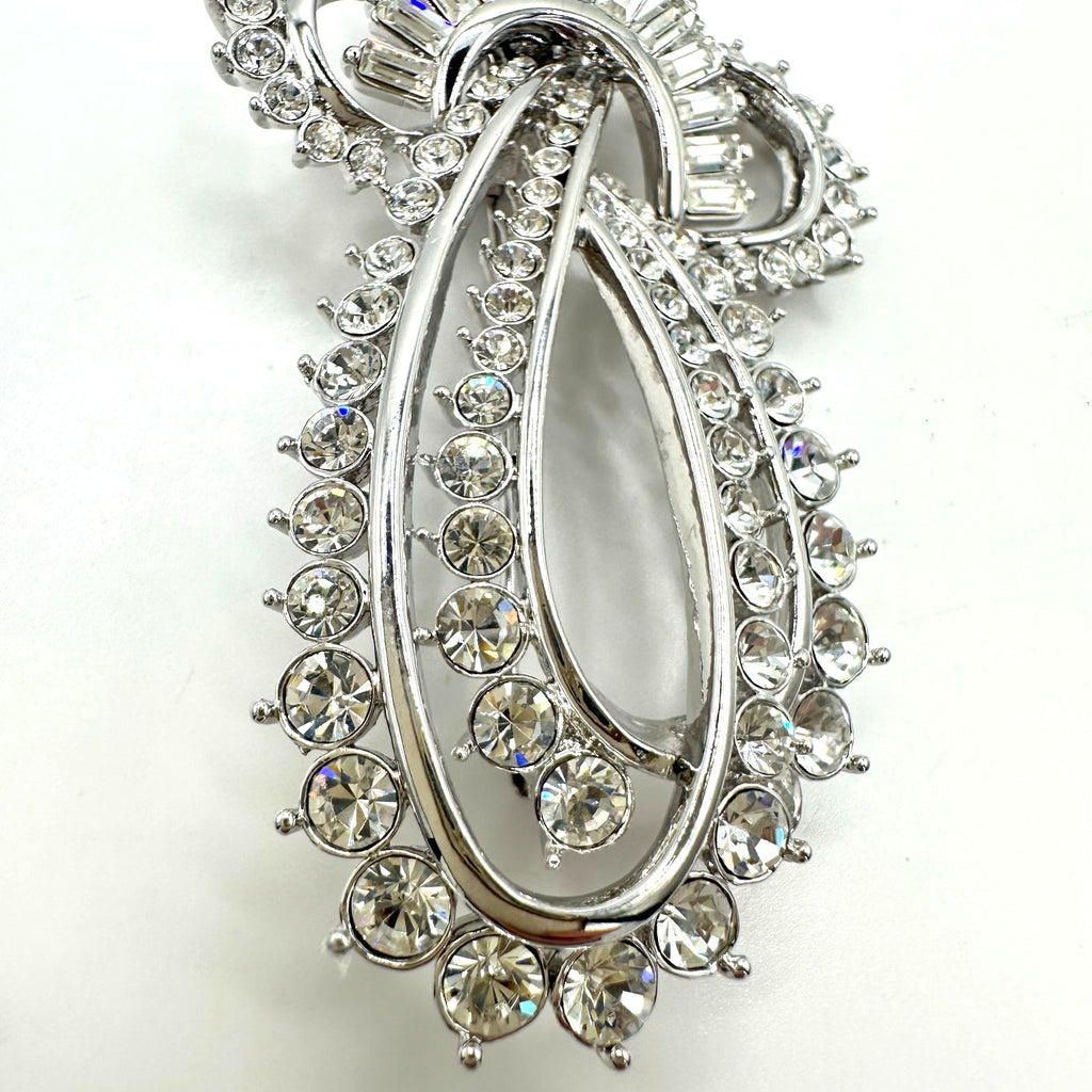 Nolan Miller vintage large silver tone clear baguettes round rhinestones brooch