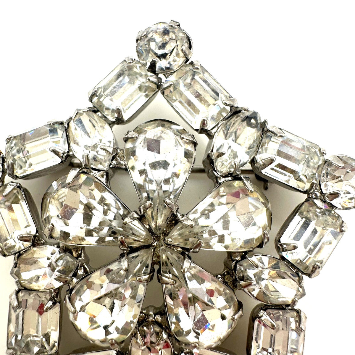 Weiss 1950s vintage silver tone clear large glass rhinestones star brooch