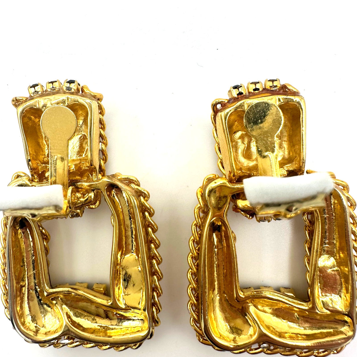 Vintage gold silver two tone black rhinestones door knocker clip on earrings