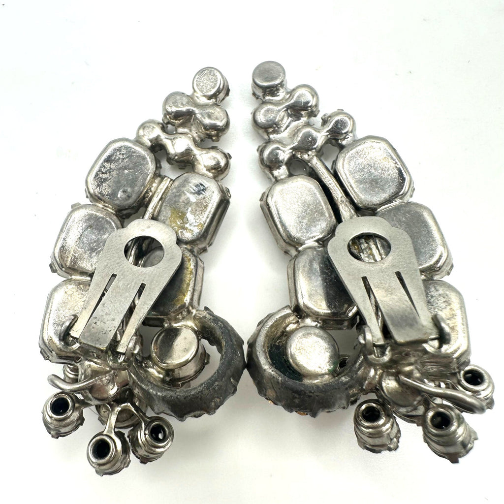 Juliana vintage silver tone clear glass rhinestones crawler clip on earrings