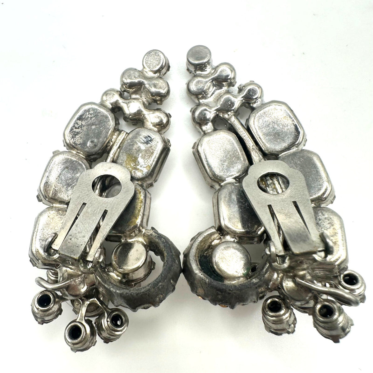 Juliana vintage silver tone clear glass rhinestones crawler clip on earrings