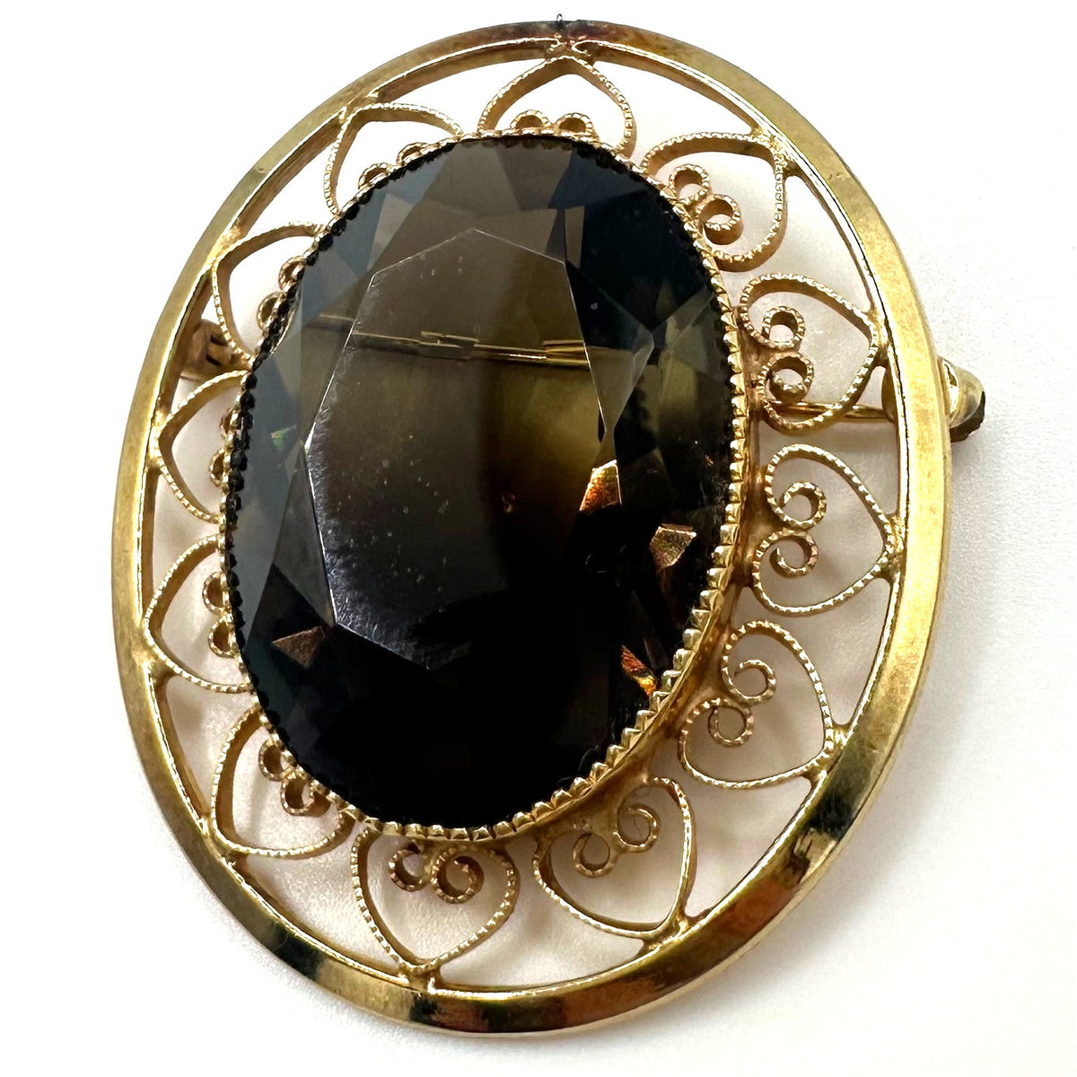 Catamore vintage 12kt yellow gold filled genuine 27.43ct smoky quartz brooch