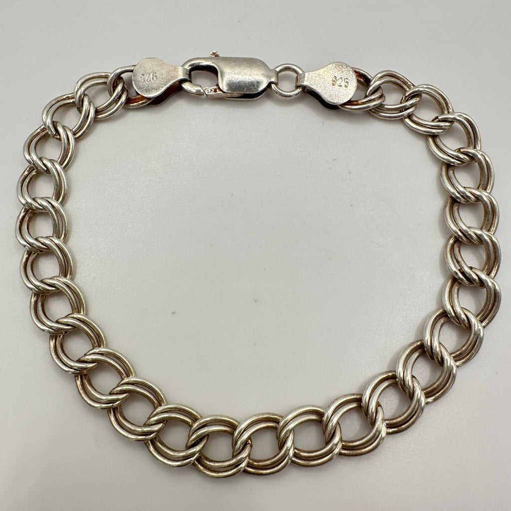 925 sterling silver double curb link chain starter charm unisex bracelet 7.88"