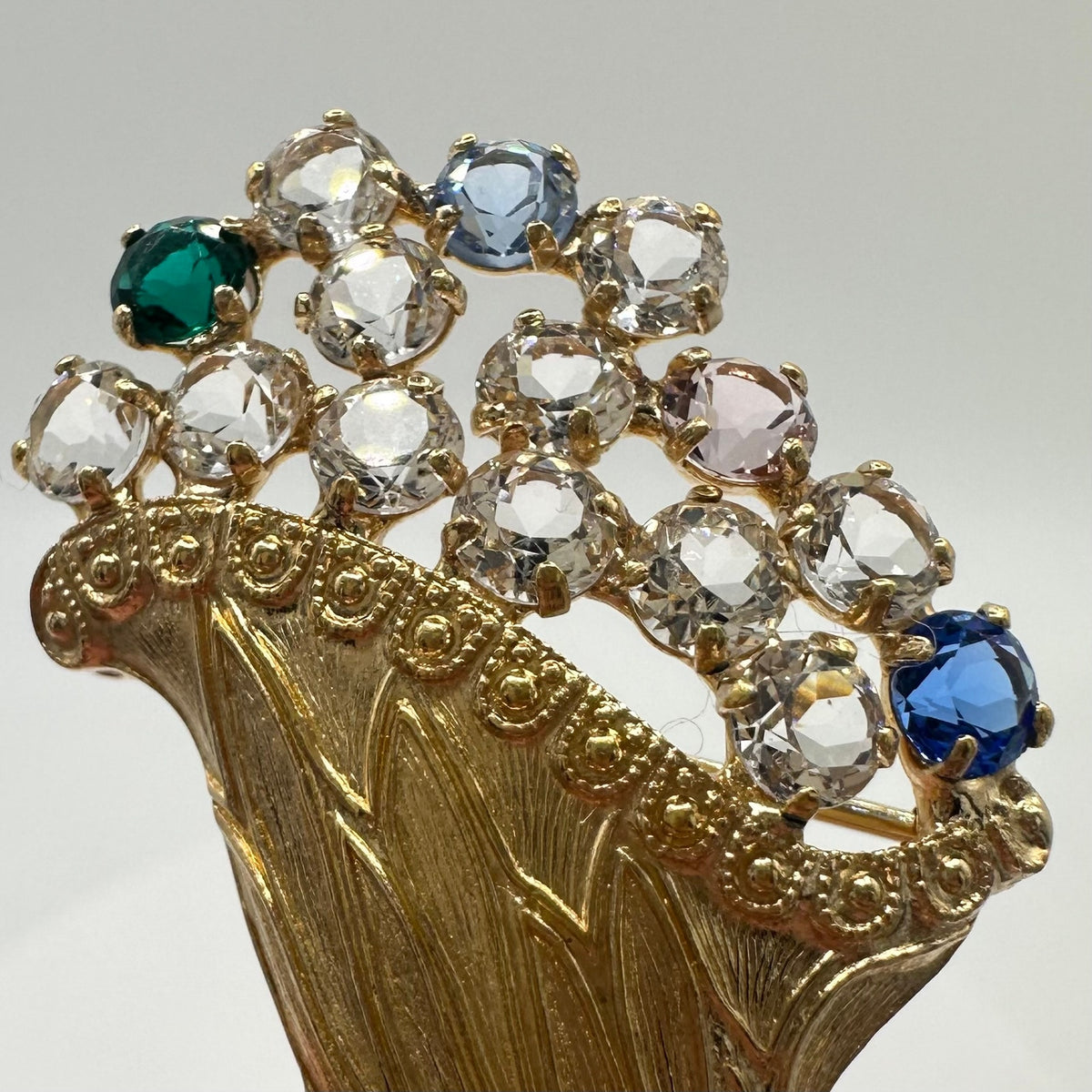 B. David vintage gold tone multicolor glass rhinestones cornucopia brooch