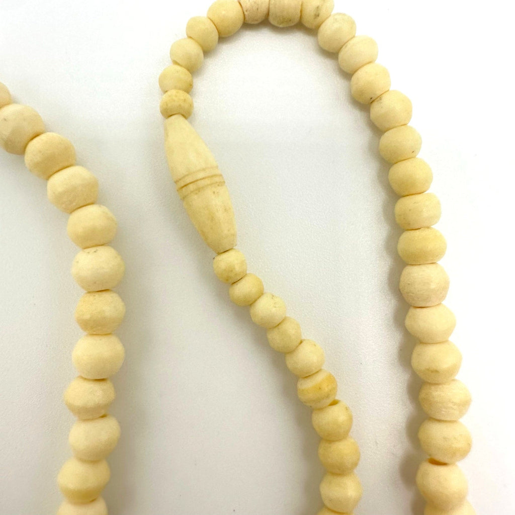 Antique vintage Chinese carved bovine bone beads beaded pendant necklace
