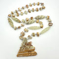 Vintage carved Mexican honey onyx agate arrowhead pendant beaded 30” necklace