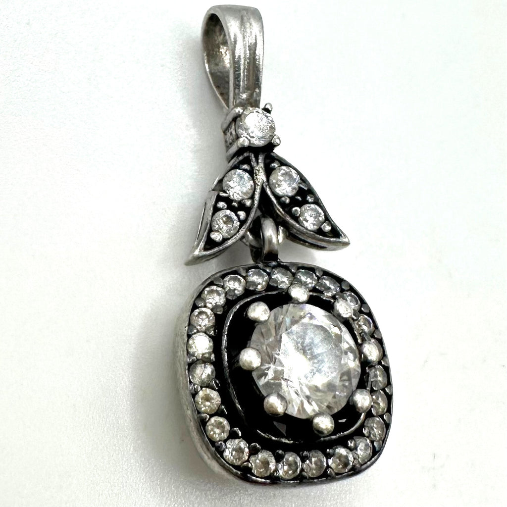 DGS Turkey 925 sterling silver clear cubic zirconia CZs leaf drop pendant