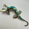 Native American sterling silver fire opal turquoise inlay lizard brooch pendant