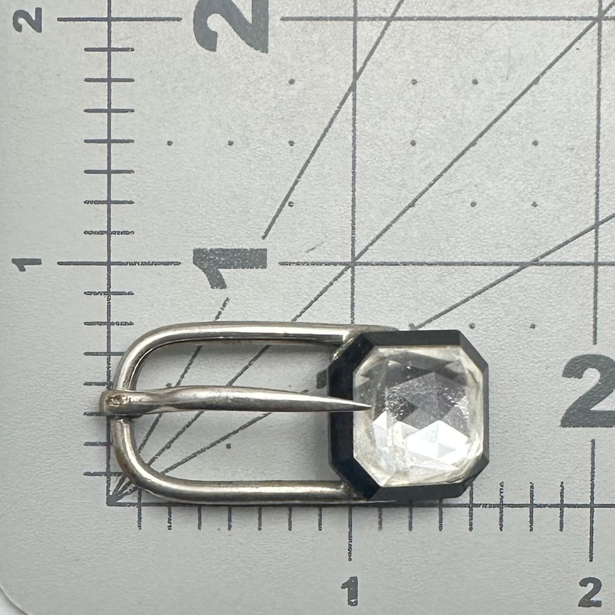 Made in France antique Art Deco silver tone clear black Czech glass belt buckle