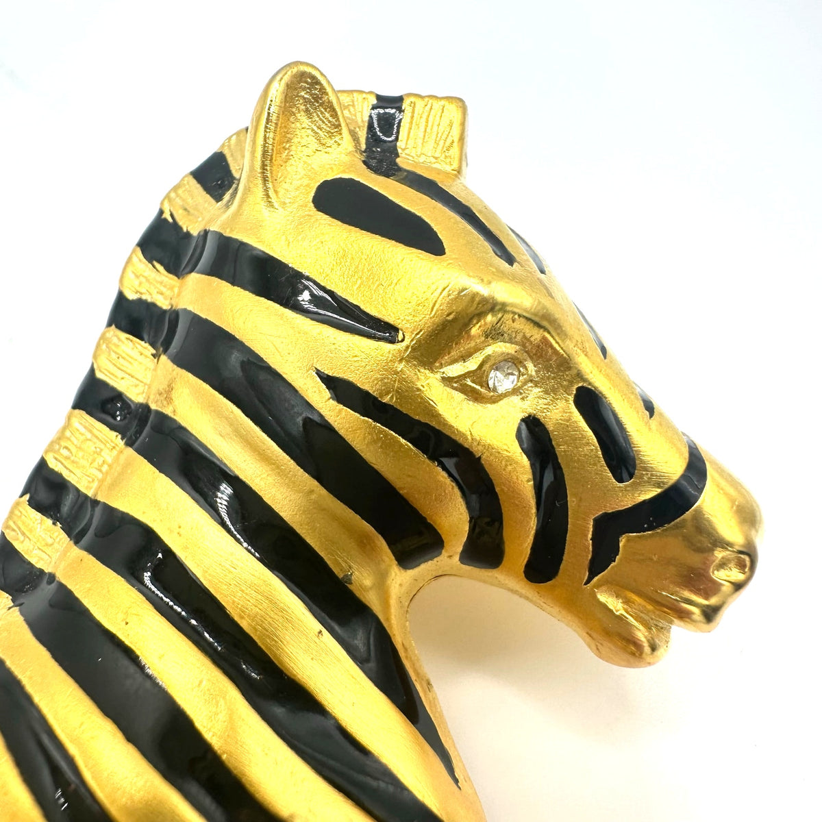 Doreen Ryan vintage massive large gold plated black enamel zebra figural brooch