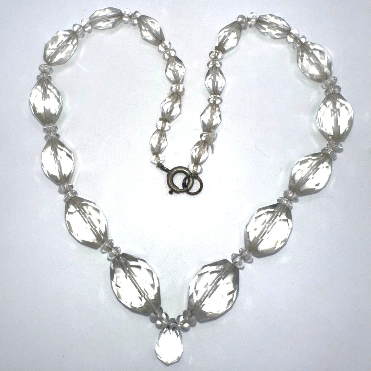 Antique Art Deco clear graduated Czech glass beaded 18.25” necklace