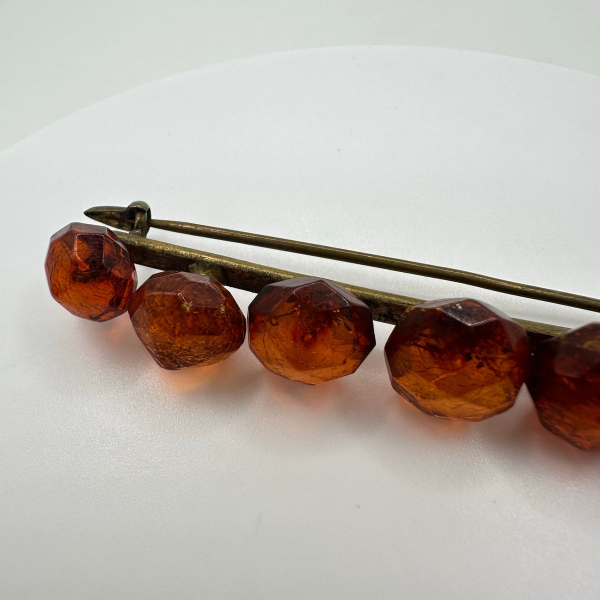 Antique Victorian 1800s genuine faceted Baltic amber beads bar pin brooch