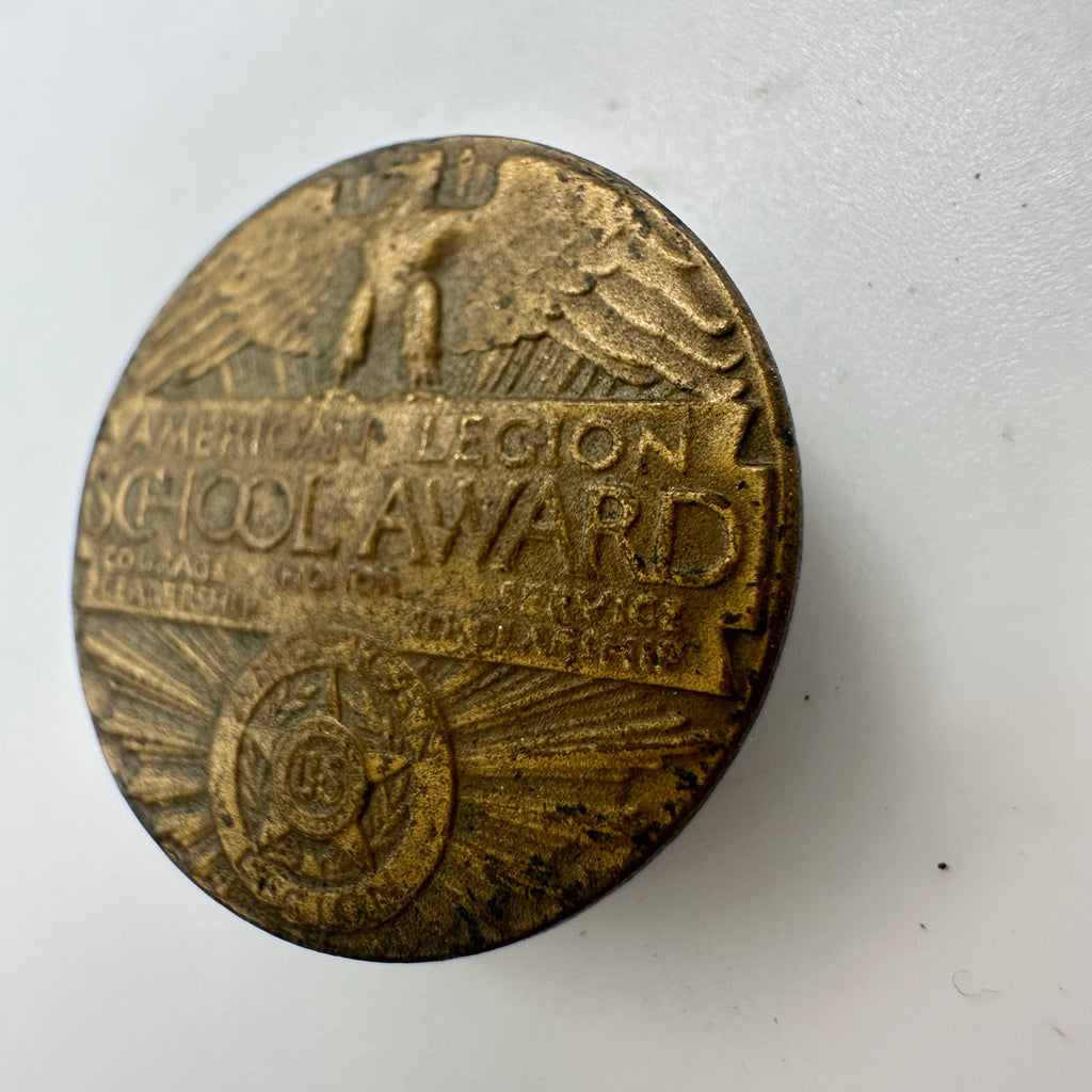Antique Art Deco 1920s brass American Legion School award button single cufflink