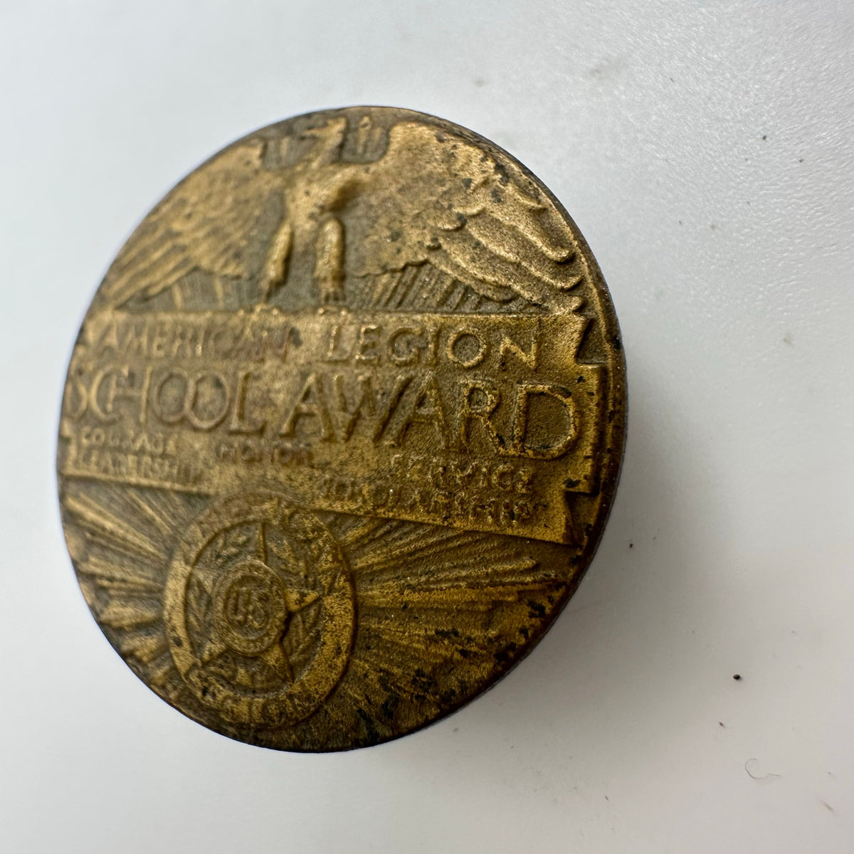 Antique Art Deco 1920s brass American Legion School award button single cufflink