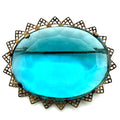 Czechoslovakia antique Art Deco 1920s aqua blue glass rhinestone brass brooch