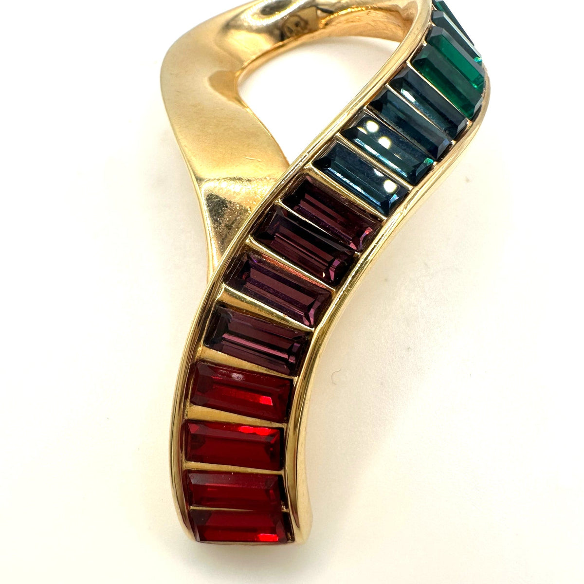 Swarovski Swan signed vintage gold tone rainbow baguettes rhinestones brooch
