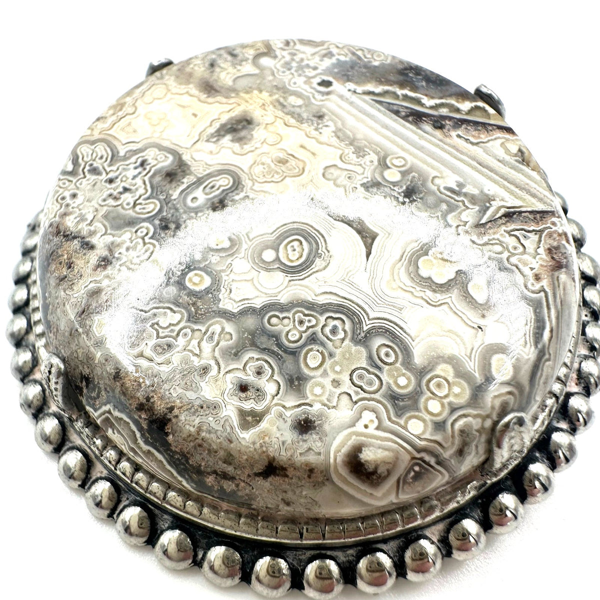 Vintage sterling silver Mexican crazy lace semiprecious genuine agate brooch