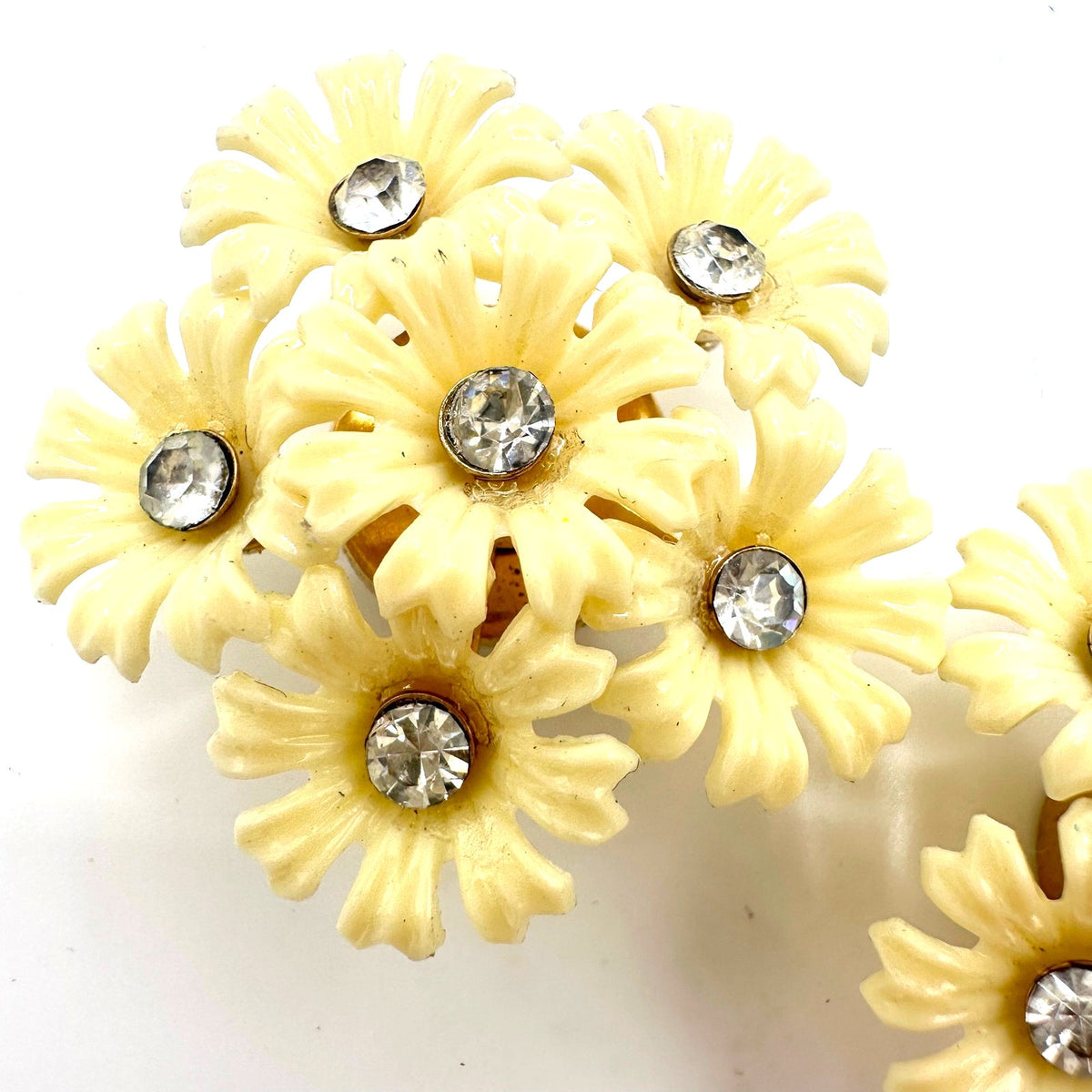 Coro Magic vintage magnetic celluloid flowers rhinestone earrings brooches