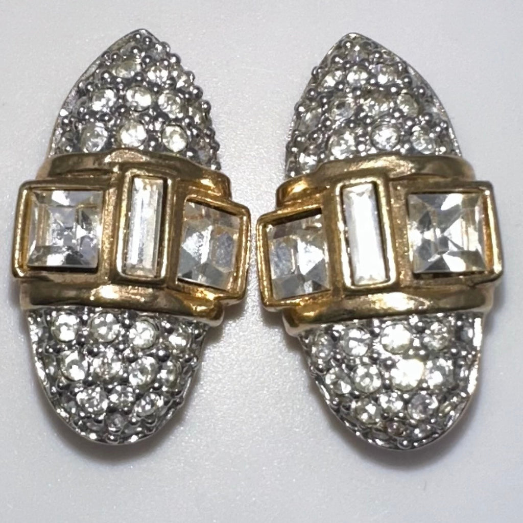 Swarovski Swan vintage 1990s 14kt gold plated Austrian crystals clip on earrings