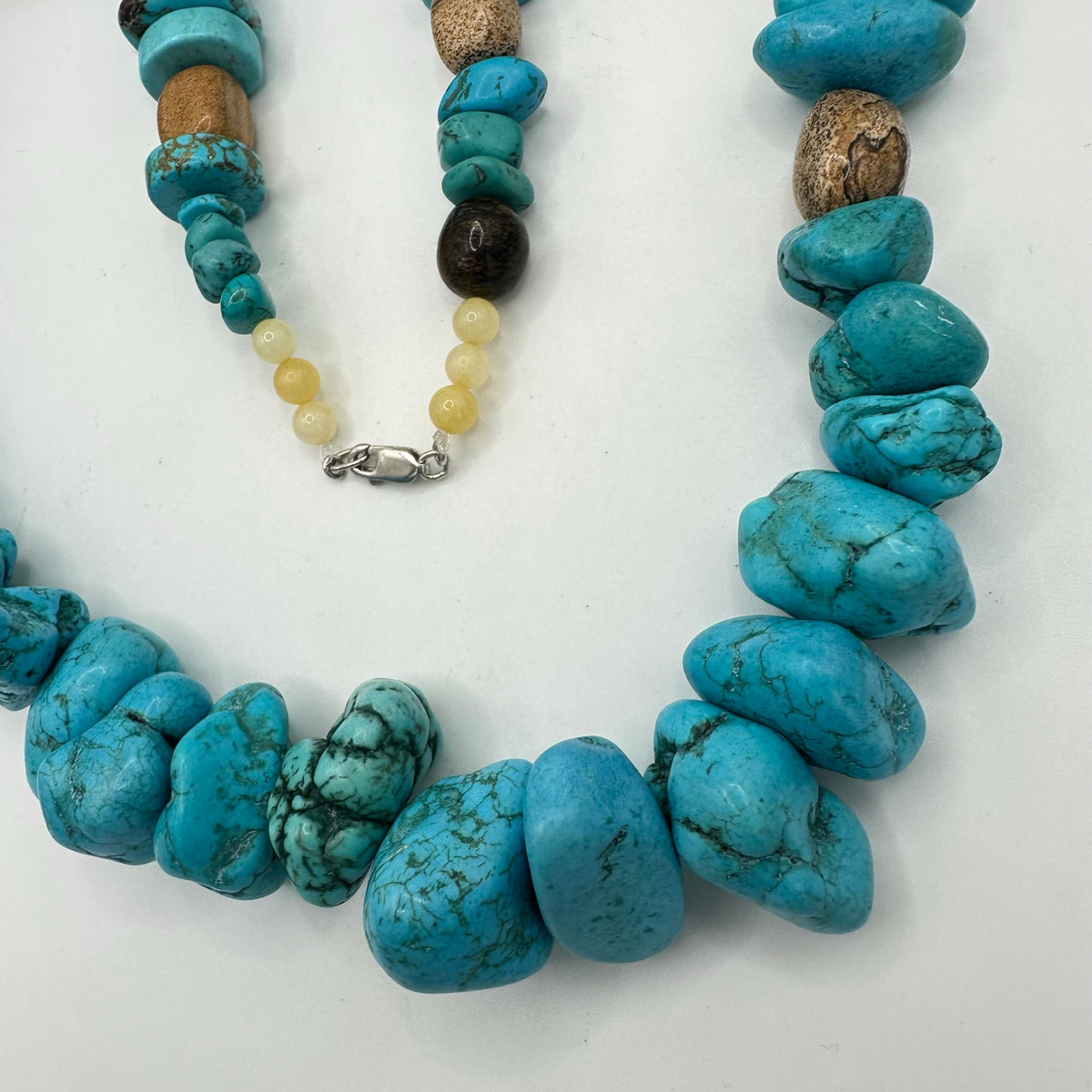 Turquoise tiger’s eye agate beaded sterling silver 30” statement necklace 331g