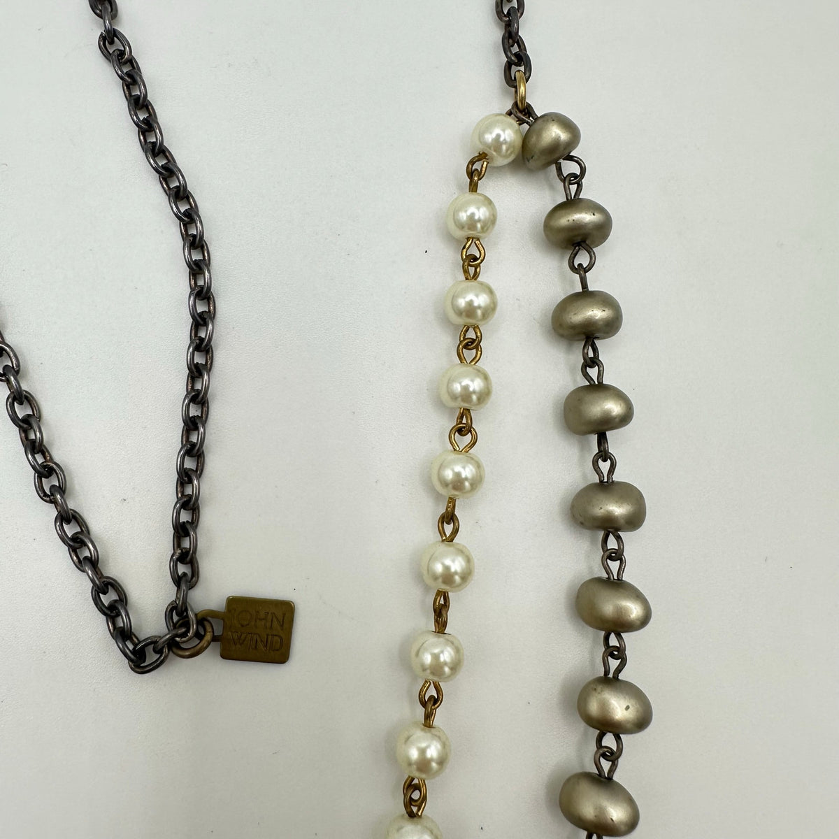 John Wind two-tone 2 double strand cream glass faux pearls beads beaded necklace