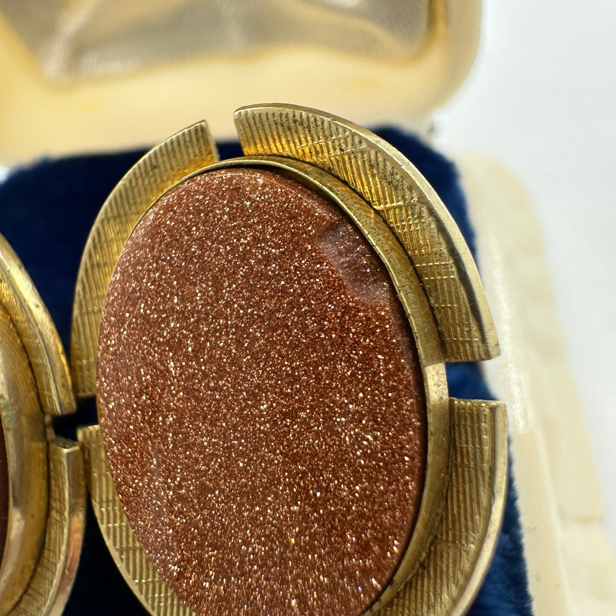 Anson vintage gold plated oval brown glittering goldstone sunstone cufflinks