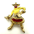 1940s vintage retro gold tone rhinestone enamel articulated figural brooch