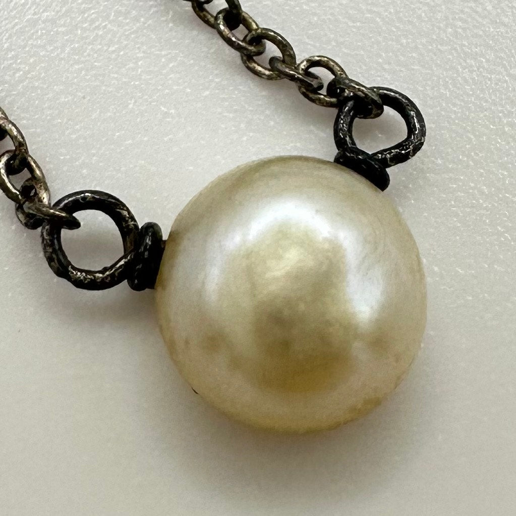 Vintage 925 sterling silver genuine freshwater pearl solitaire 19” necklace