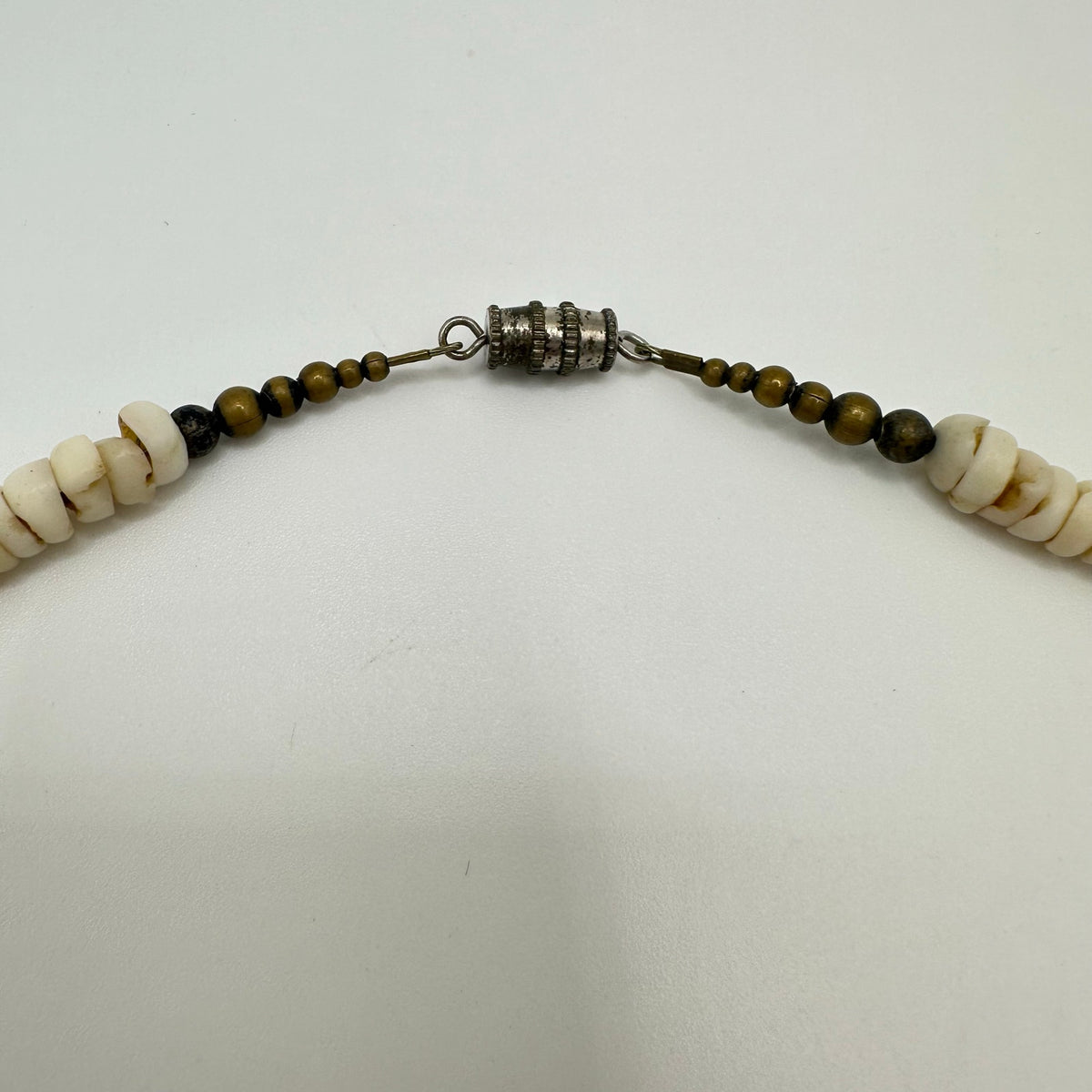 Native American carved mother of pearl fetish bird heishi beaded necklace