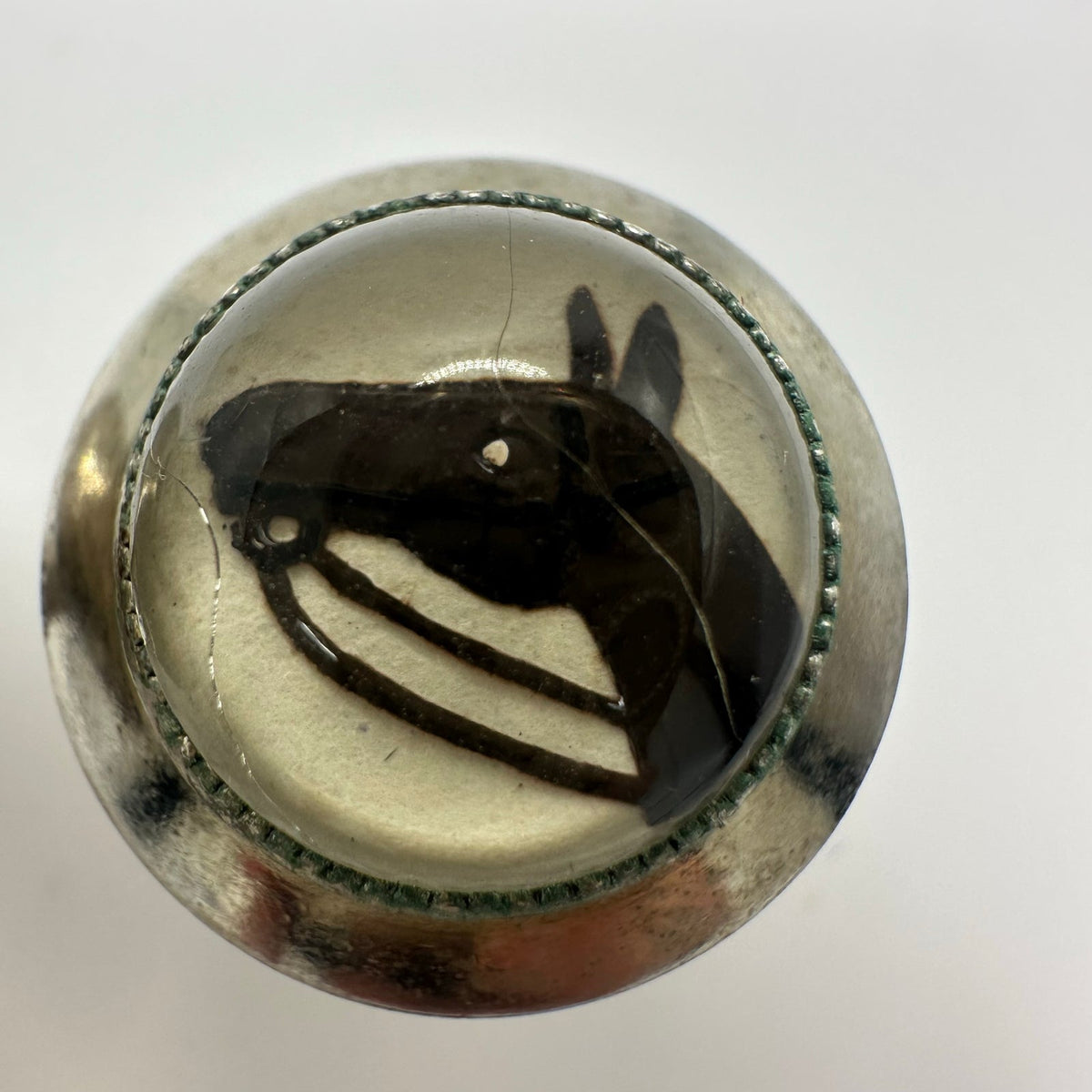 Vintage silver tone domed glass reverse painted intaglio horses cameos cufflinks