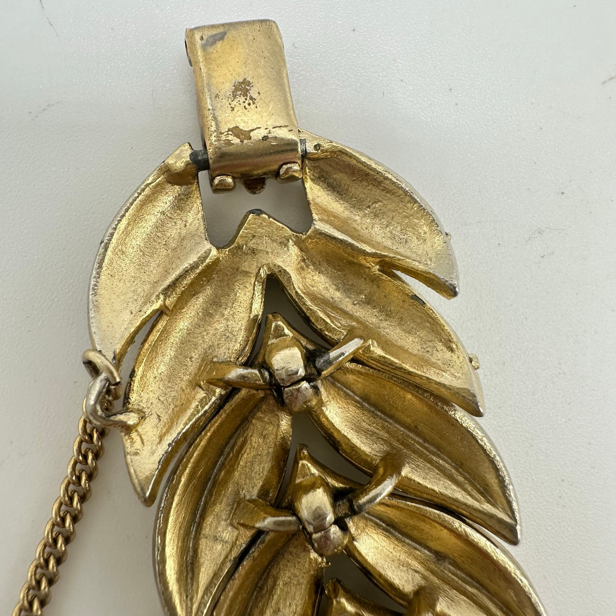 1950s vintage high end MCM gold tone brushed leaves leaf flex bracelet 6.5"