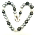 19” strand tri tone white silver black 13.5mm glass faux pearls necklace 131g
