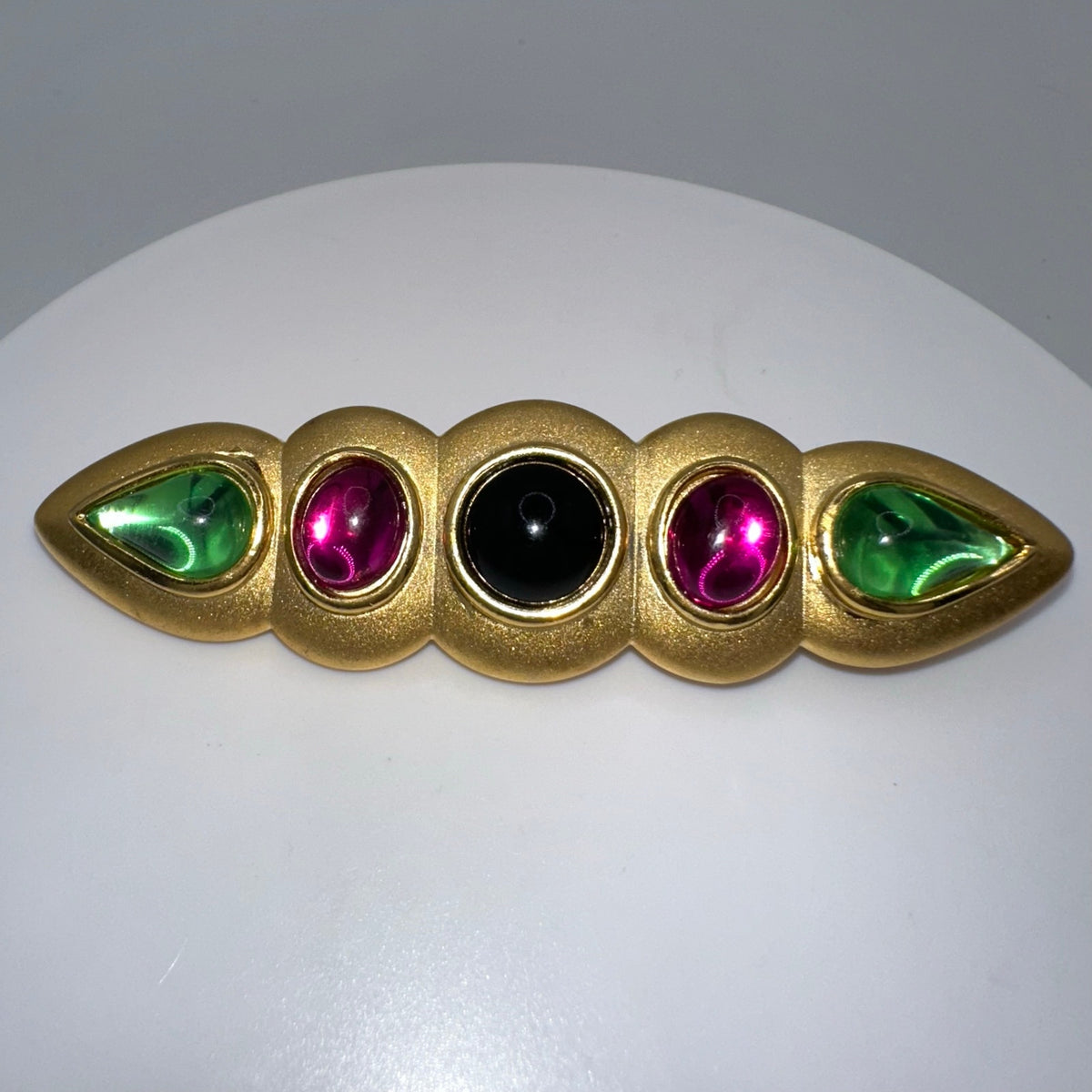 Park Lane vintage brushed gold tone multicolor lucite cabochons bar pin brooch