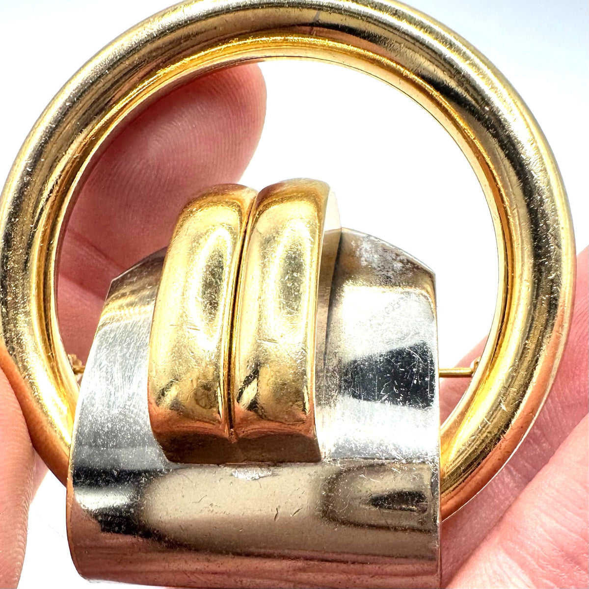 Rare Henkel & Grosse 1969 vintage gold rhodium plated silver two tone brooch