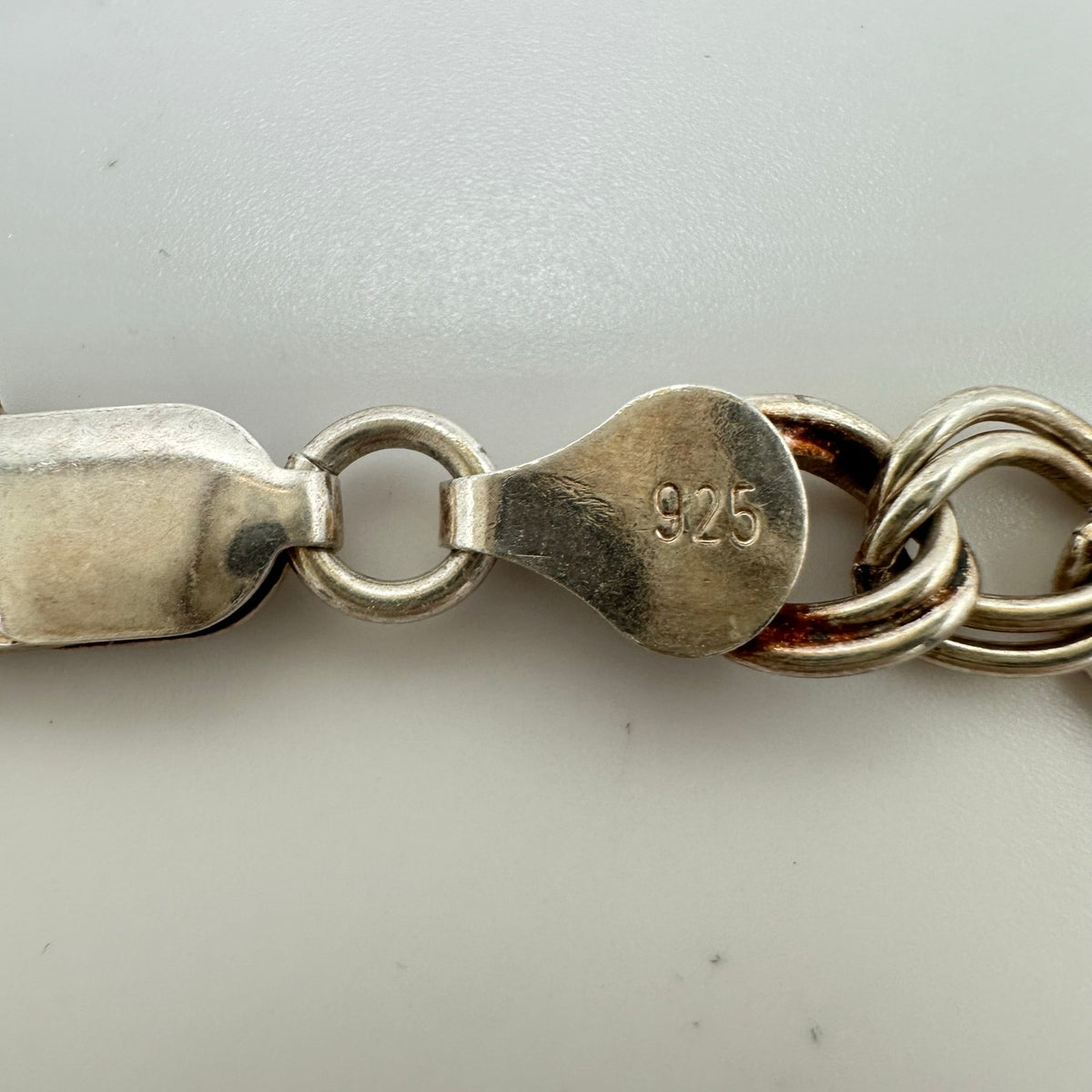 925 sterling silver double curb link chain starter charm unisex bracelet 7.88"