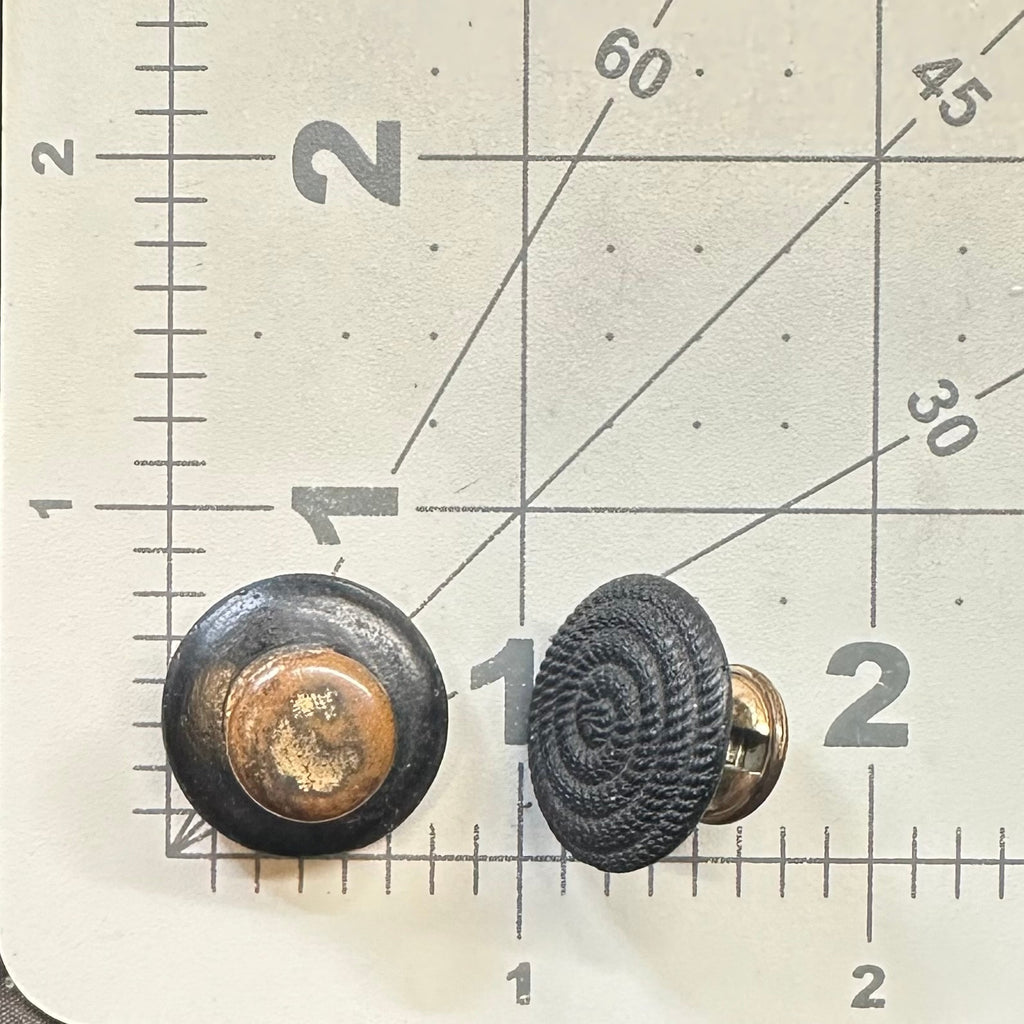 Antique Victorian gold filled black French jet glass mourning cufflinks buttons