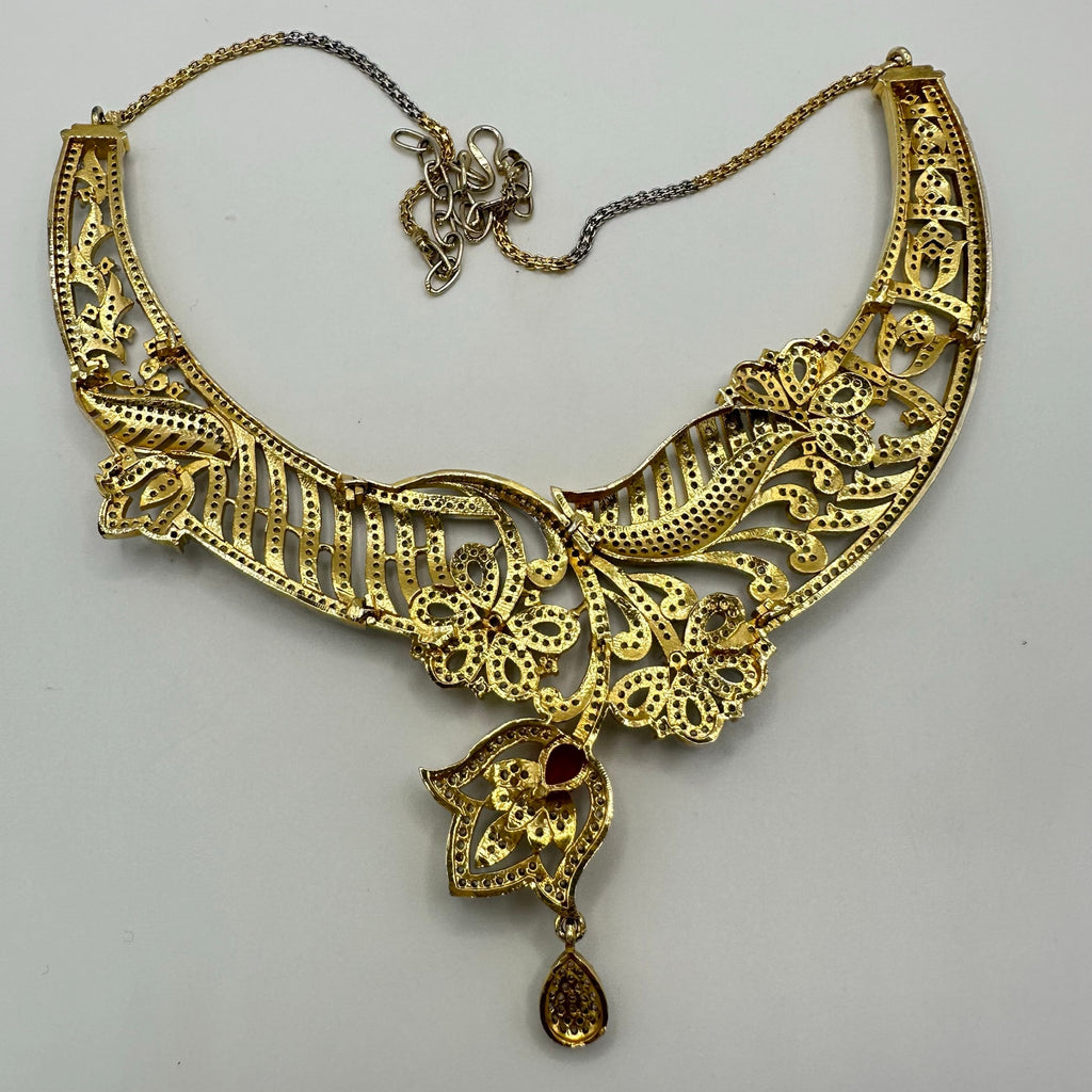 Indian gold kundan Bridal gold plated cubic zirconia real ruby bib necklace