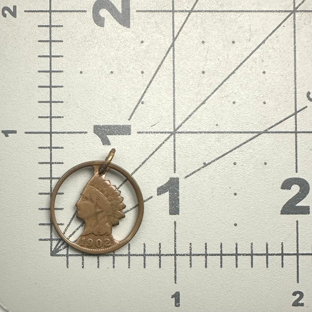 Antique 1902 antique American Indian Head Penny coin cut out pendant charm