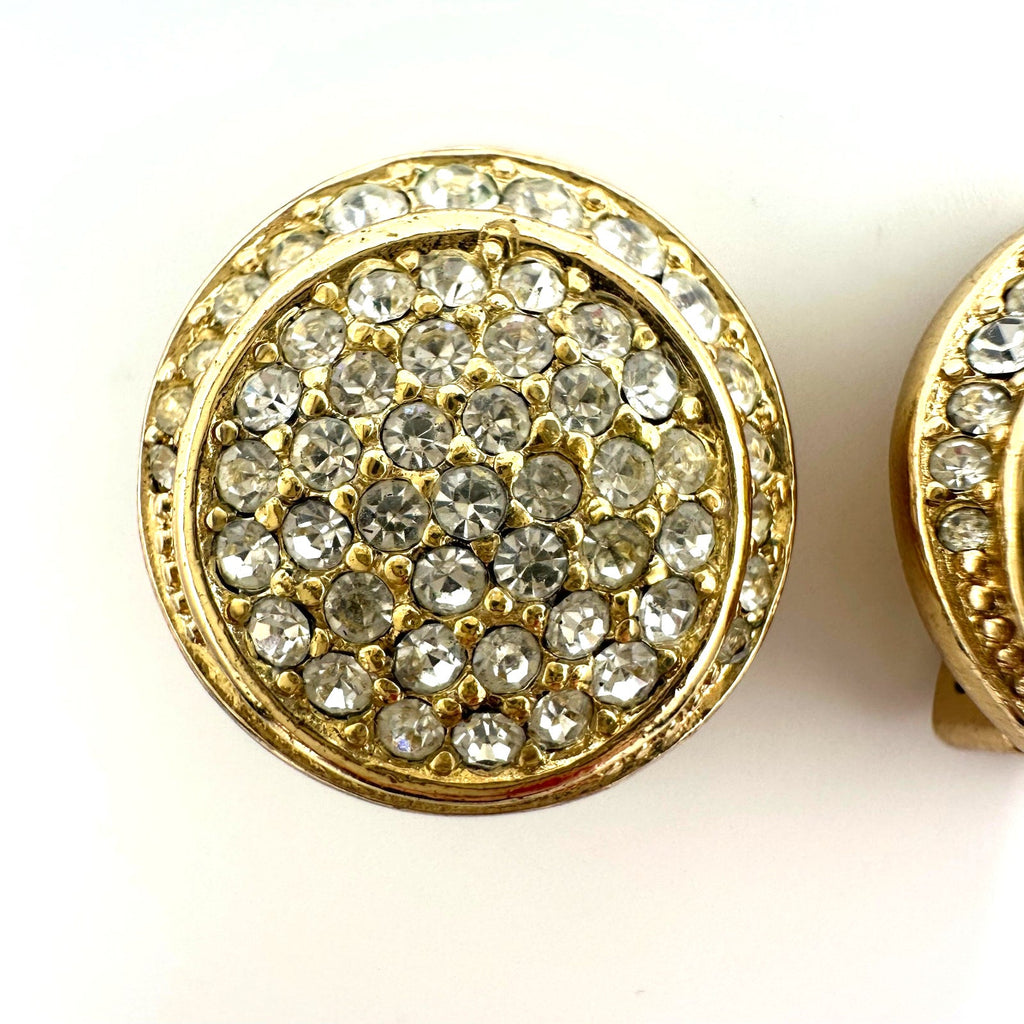 Christian Dior vintage gold plated clear glass rhinestones clip on earrings