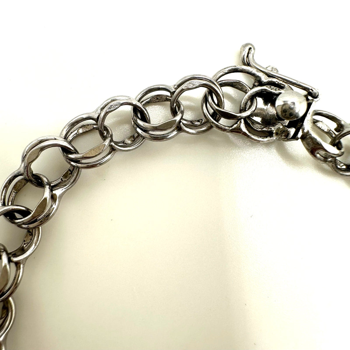 Vintage 925 sterling silver double link chain starter charm bracelet 7.25"