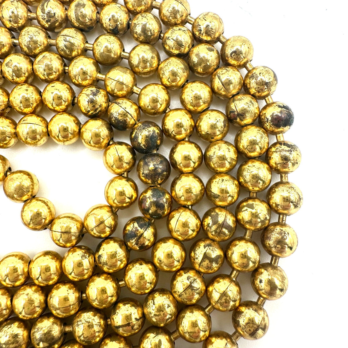 Antique Art Deco 1930s gold tone brass 6mm ball beads pull chain 59” necklace