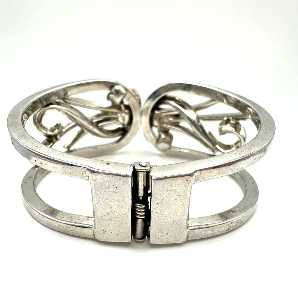 Trifari 1949 Alfred Philippe silver tone rhinestones clamper bangle bracelet