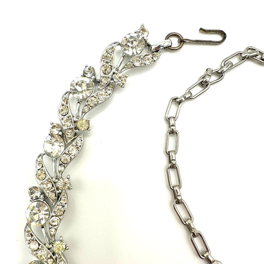 Star signed vintage 1950s silver tone clear glass rhinestones necklace