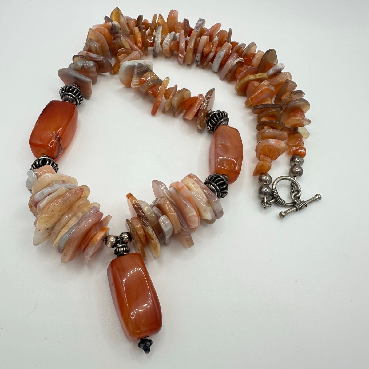 Vintage 925 sterling silver genuine carnelian agate beads beaded necklace 160g