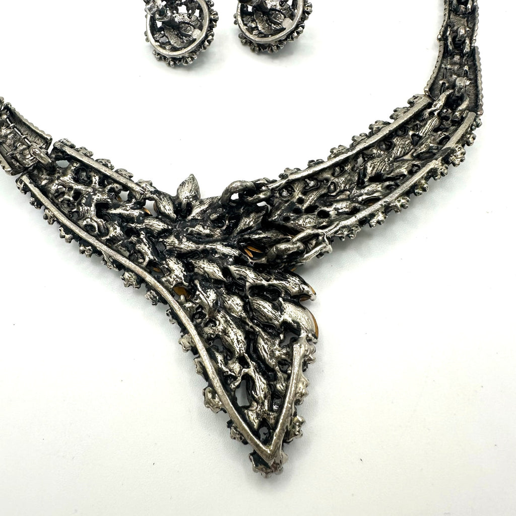 Modern fashion silver tone purple aurora borealis rhinestones necklace earrings