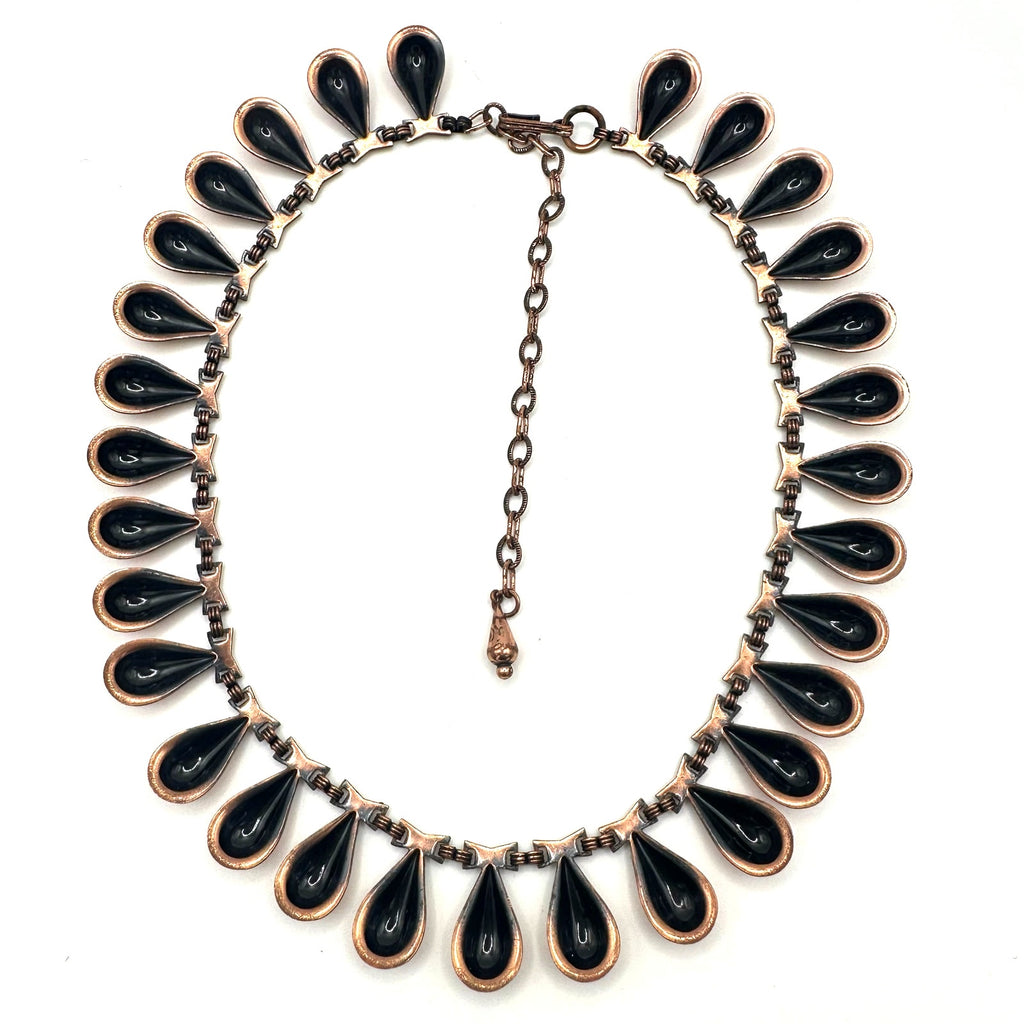 Ramé vintage solid copper modernist teardrop necklace clip on earrings set