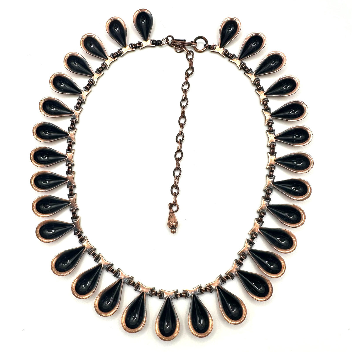 Ramé vintage solid copper modernist teardrop necklace clip on earrings set