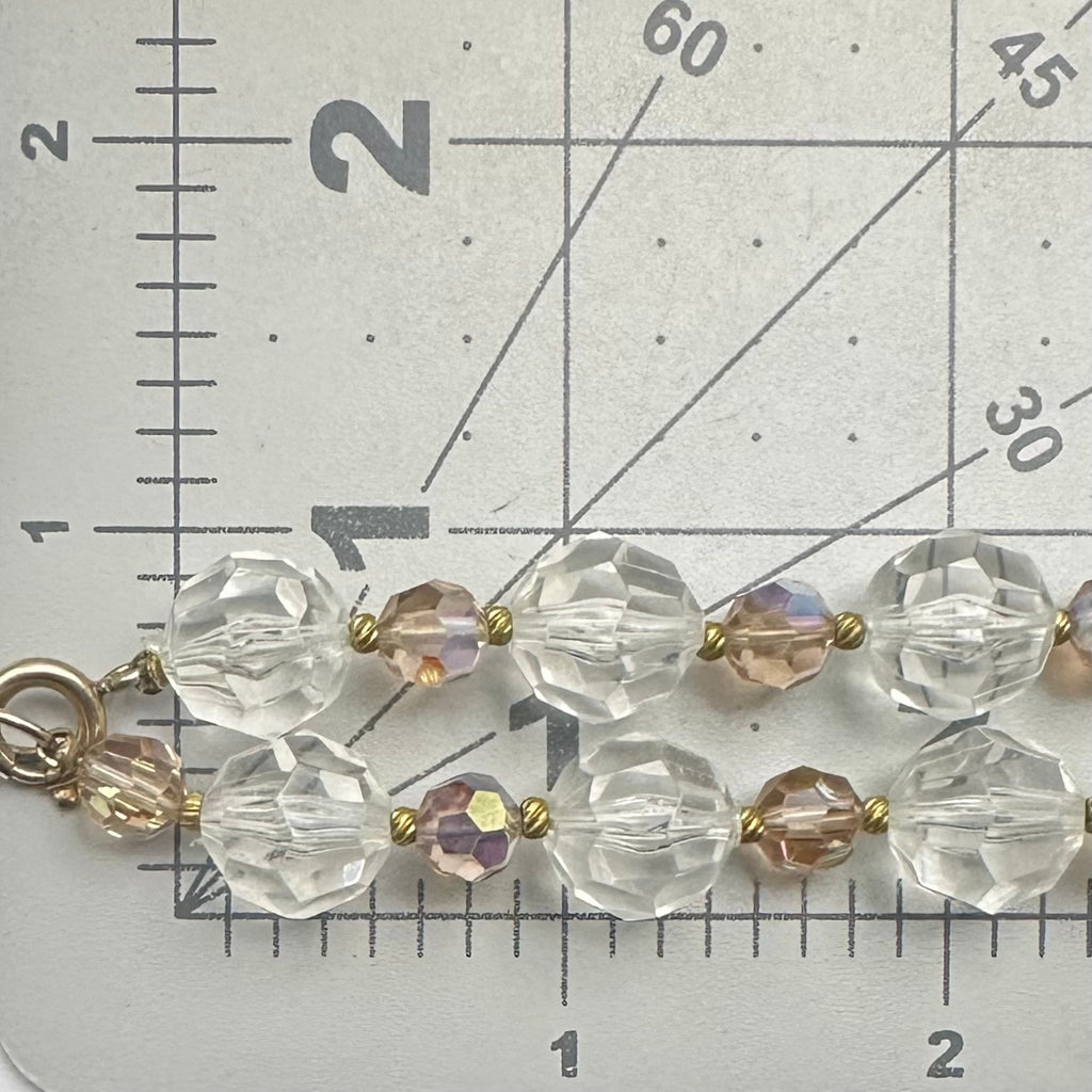 Vintage peach aurora borealis AB glass clear lucite beads beaded 32" necklace